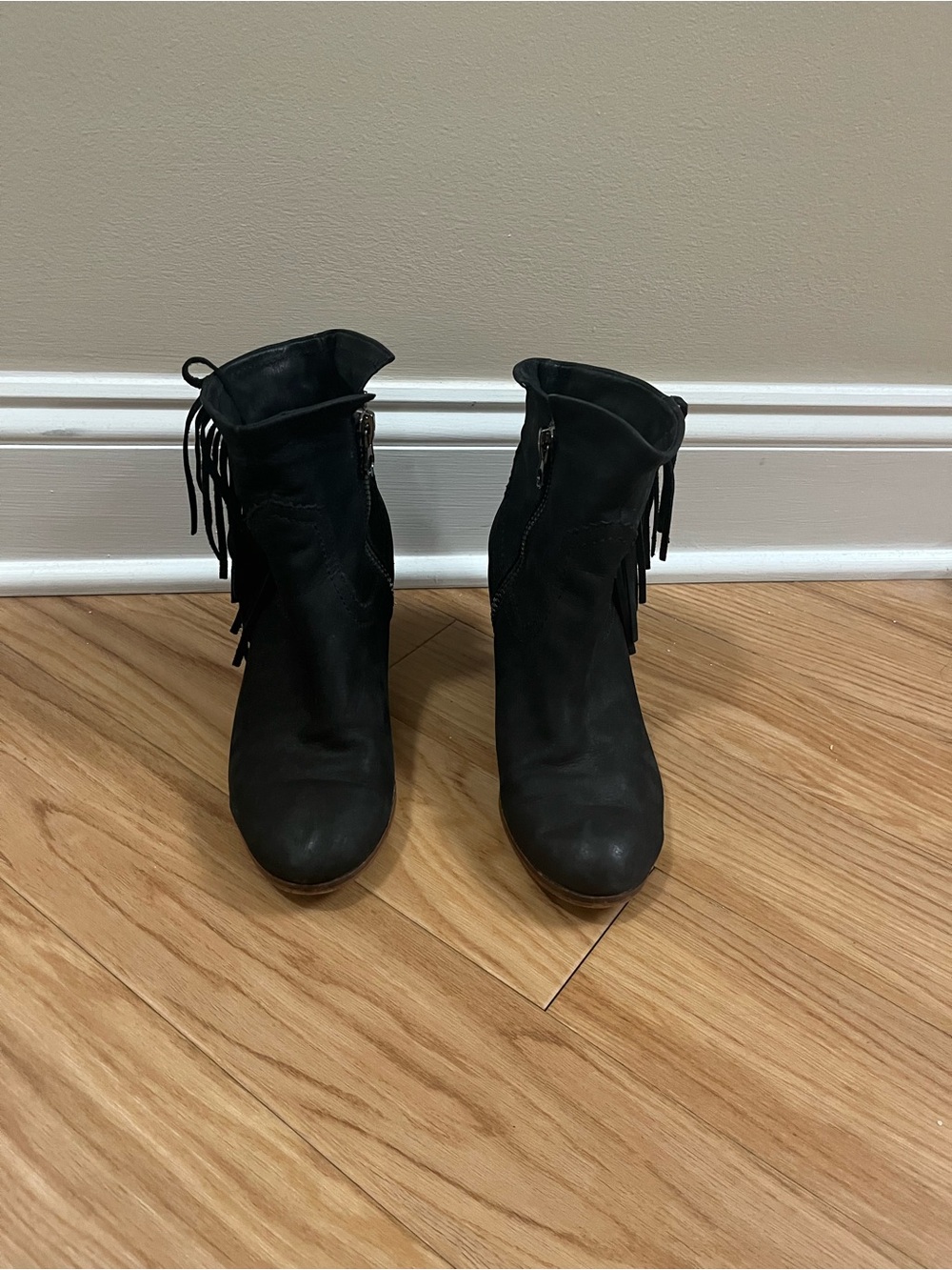 Sam Edelman Black Suede Fringe Ankle Booties